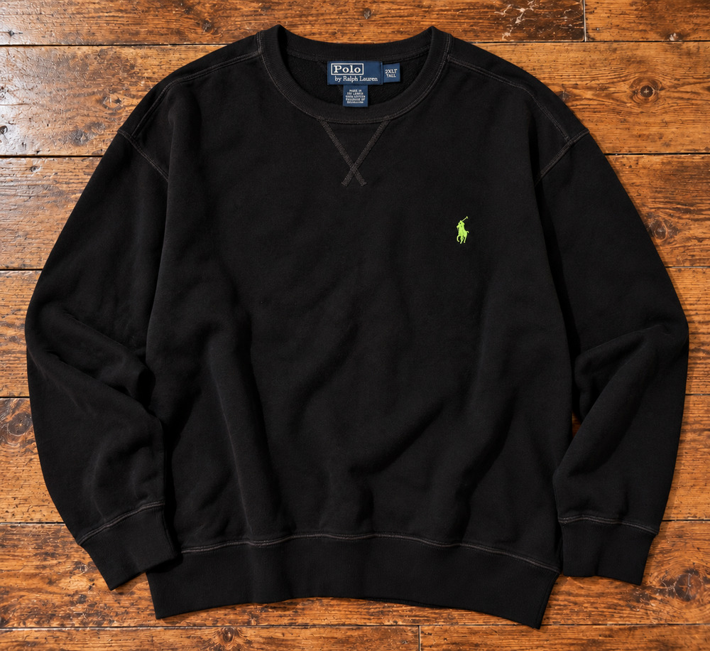 Polo Ralph Lauren V-Stitch Crewneck Sweatshirt Black Pony Logo 2XLT Vintage